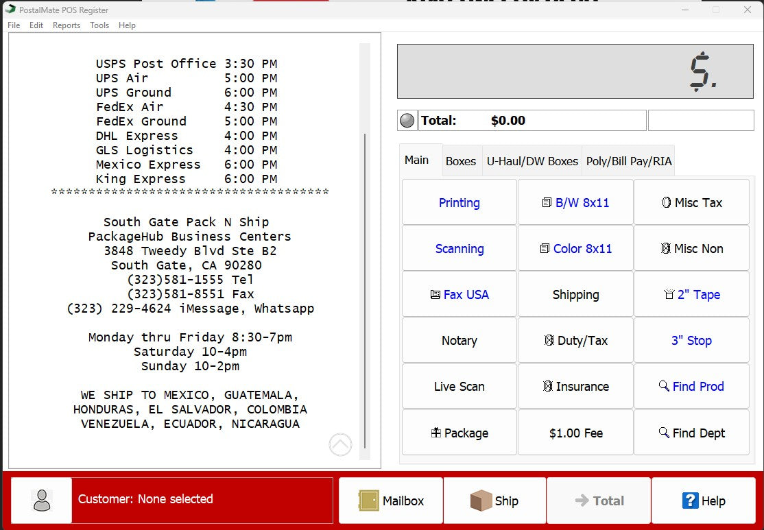 Postalmate Cashmate PMTools POS Optimization – South Gate Pack N Ship