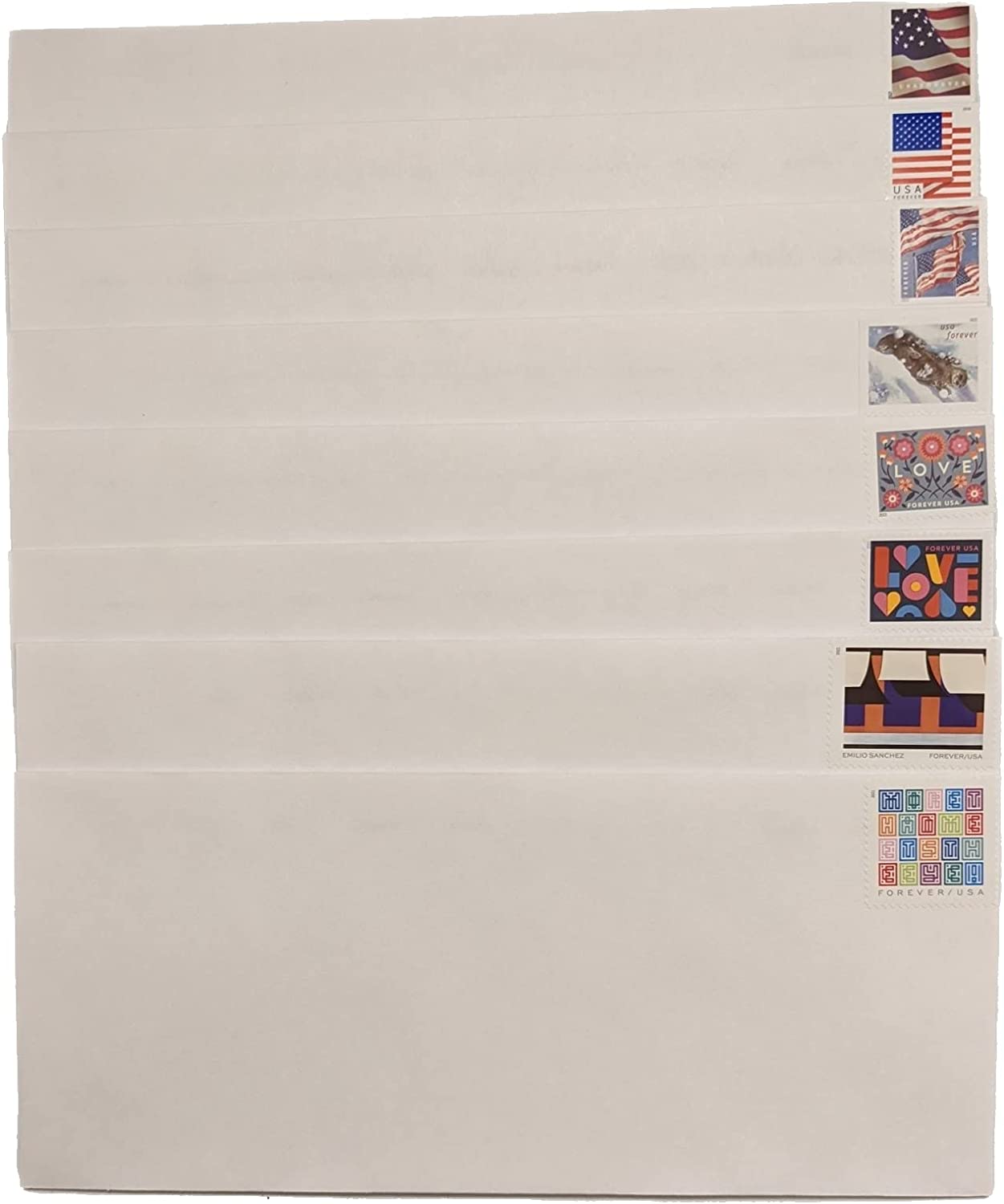 USPS Stamped Envelopes Forever Stamps Postage Attached #10 Self Seal White Security (Stamp Design Varies)