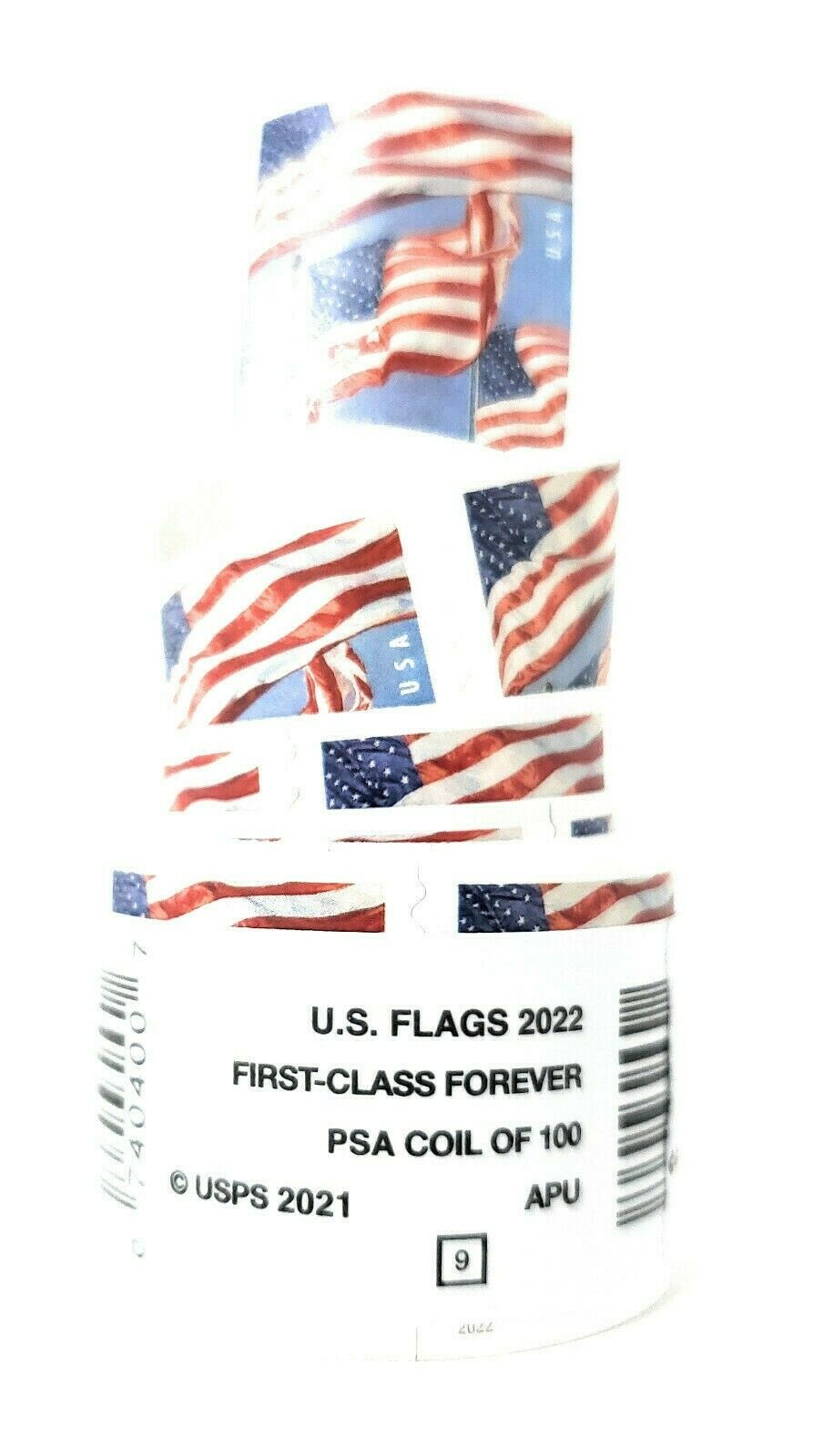1 Roll of 100 Stamps USPS Forever Stamps U.S. Flag + Roll Dispenser Holder Case